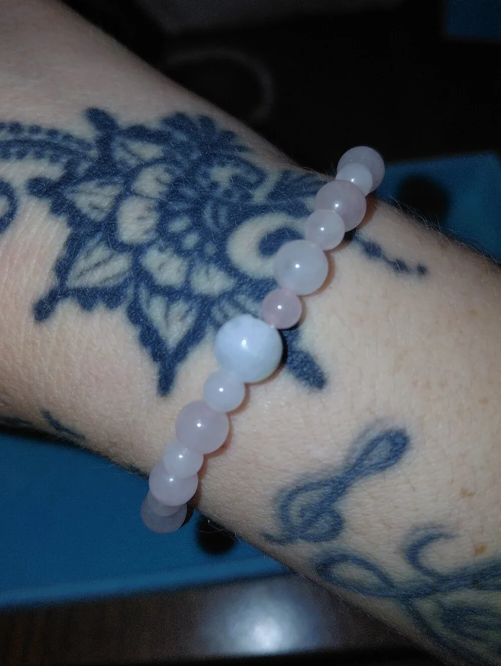 Handmade Rose Quartz Moonstone Accent Beaded Stretch Bracelet